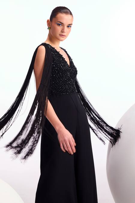 Buy Namrata Joshipura Black Georgette Embellished Crystal V Neck Jumpsuit Online at Aza Fashions Buy_Namrata Joshipura_Black Georgette Embellished Crystal V Neck Jumpsuit_Online_at_Aza_Fashions