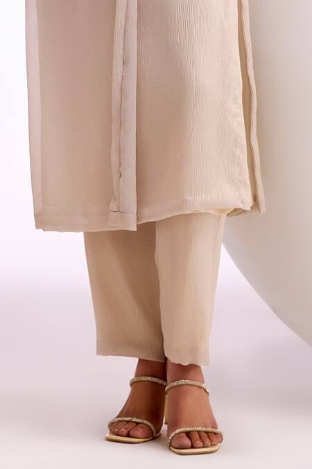 Buy_Namrata Joshipura_Cream Shimmer Chiffon Embroidery Sequin Halter Ophelia Work Long Top And Pant Set_Online_at_Aza_Fashions