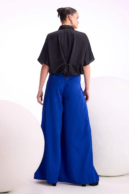 Shop_Namrata Joshipura_Black Satin Embroidery Collared Nova Floral Embellished Zipper Top _at_Aza_Fashions