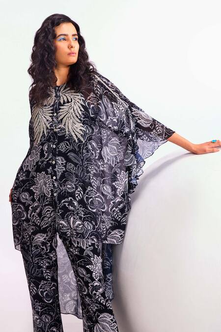 Buy_Namrata Joshipura_Black Round Neck Floral Pattern Tunic And Pant Co-ord Set_Online_at_Aza_Fashions