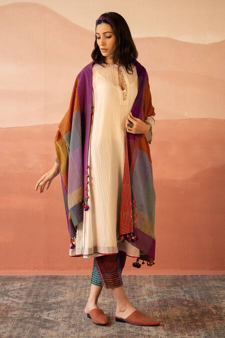 Swatti Kapoor Multi Color Kosey Striped Print Stole Online at Aza Fashions Swatti Kapoor_Multi Color Kosey Striped Print Stole _Online_at_Aza_Fashions