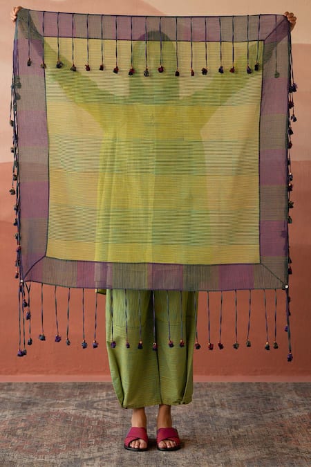 Buy Swatti Kapoor Multi Color Stripe Sami Hand Block Print Scarf Online at Aza Fashions Buy_Swatti Kapoor_Multi Color Stripe Sami Hand Block Print Scarf _Online_at_Aza_Fashions