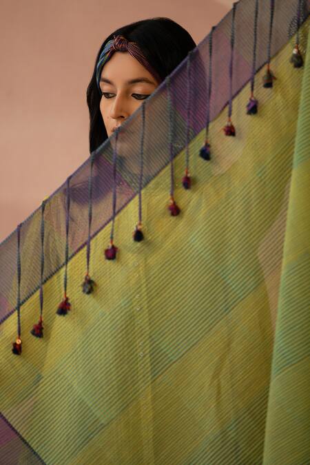 Shop Swatti Kapoor Multi Color Stripe Sami Hand Block Print Scarf Online at Aza Fashions Shop_Swatti Kapoor_Multi Color Stripe Sami Hand Block Print Scarf _Online_at_Aza_Fashions