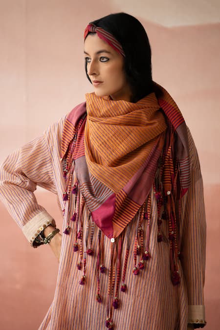 Swatti Kapoor Zareb Stripe Hand Block Print Scarf 