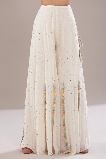 Buy_Payal Singhal_Off White Georgette Embroidered Floral Round Blouse With Mukaish Sharara _Online_at_Aza_Fashions