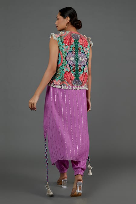 Shop Payal Singhal Purple Georgette Printed Sequin Round Kurta Set With Jacket at Aza Fashions Shop_Payal Singhal_Purple Georgette Printed Sequin Round Kurta Set With Jacket _at_Aza_Fashions