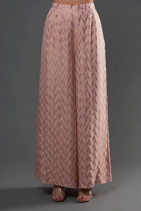 Buy_Payal Singhal_Pink Banarasi Georgette Embroidery Floral Notched Round Neck Cutdana Kaftan Set _Online_at_Aza_Fashions