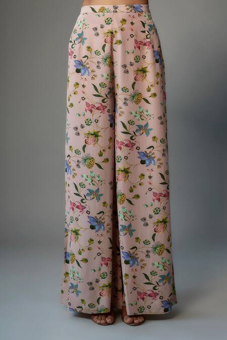 Buy Payal Singhal Pink Crepe Print Floral Notched Round Neck Nargis Kurta Palazzo Set Online at Aza Fashions Buy_Payal Singhal_Pink Crepe Print Floral Notched Round Neck Nargis Kurta Palazzo Set _Online_at_Aza_Fashions