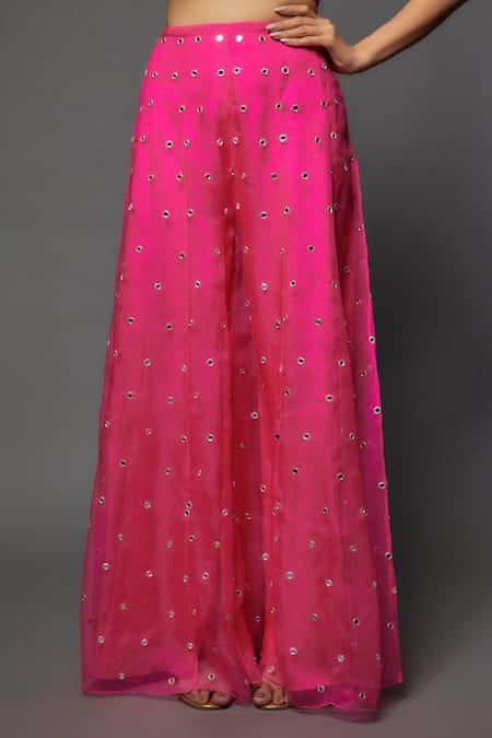 Buy_Payal Singhal_Pink Georgette Embroidery Floral Blossom Round Neck Flower Kurta Sharara Set _Online_at_Aza_Fashions