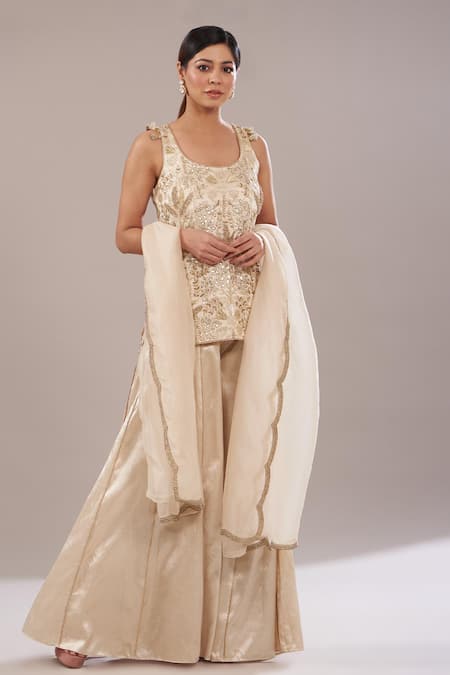 Payal Singhal Satin Zari Forest Embroidered Kurta Sharara Set 