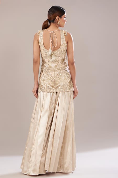 Payal Singhal Satin Zari Forest Embroidered Kurta Sharara Set 