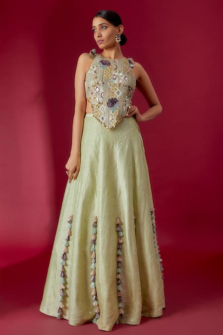 Payal Singhal Abstract Floral Embroidered Blouse With Lehenga 