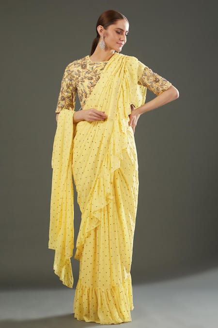 Payal Singhal Pre-Stitched Mukaish Embroidered Saree With Blouse 