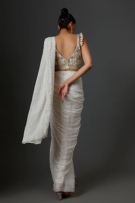 Payal Singhal Sequin Stripe Embroidered Pre-Draped Saree With Blouse 