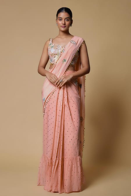 Payal Singhal Mukaish Embroidered Pre-Draped Saree With Blouse 