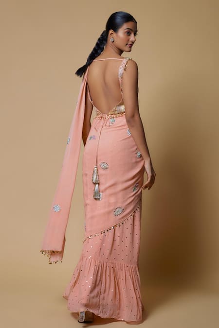 Payal Singhal Mukaish Embroidered Pre-Draped Saree With Blouse 