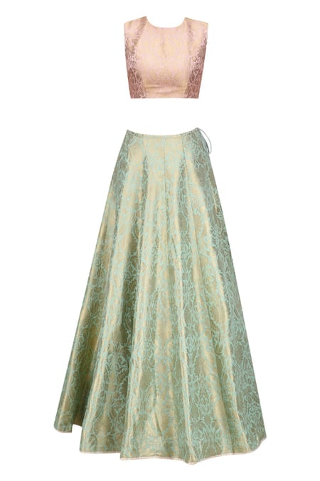 Payal Singhal_Green Brocade Woven Floral Vine Round Pattern Lehenga Set _Online_at_Aza_Fashions