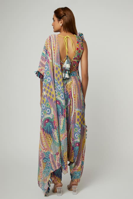 Payal Singhal Geometric Print Pre-Draped Pant Saree With Blouse 