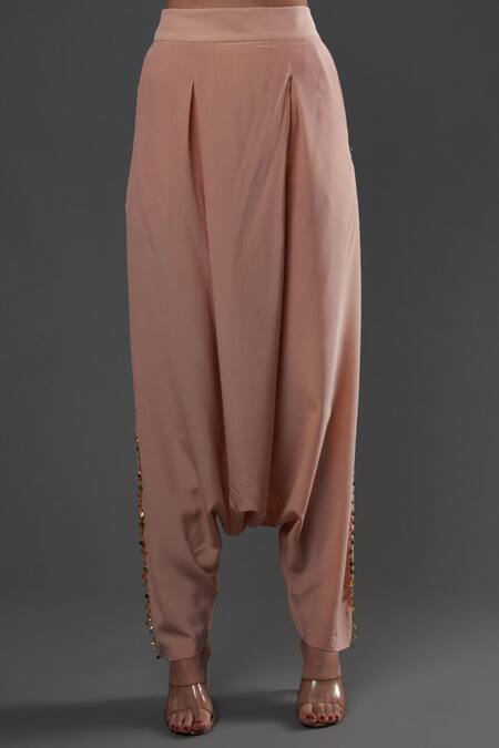 Buy Payal Singhal Pink Crepe Embroidered Sequin Round Abstract Blouse With Draped Pant Online at Aza Fashions Buy_Payal Singhal_Pink Crepe Embroidered Sequin Round Abstract Blouse With Draped Pant _Online_at_Aza_Fashions