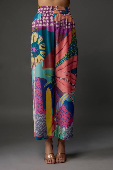 Buy_PS Pret By Payal Singhal_Purple Crepe Printed Tropical Collared Shirt And Pant Set_Online_at_Aza_Fashions