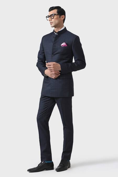 Buy_Raghavendra Rathore Jodhpur_Blue Wool Elite Elegance Handmade Bandhgala With Pant _Online_at_Aza_Fashions