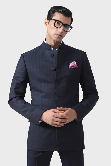 Raghavendra Rathore Jodhpur_Blue Wool Elite Elegance Handmade Bandhgala With Pant _at_Aza_Fashions