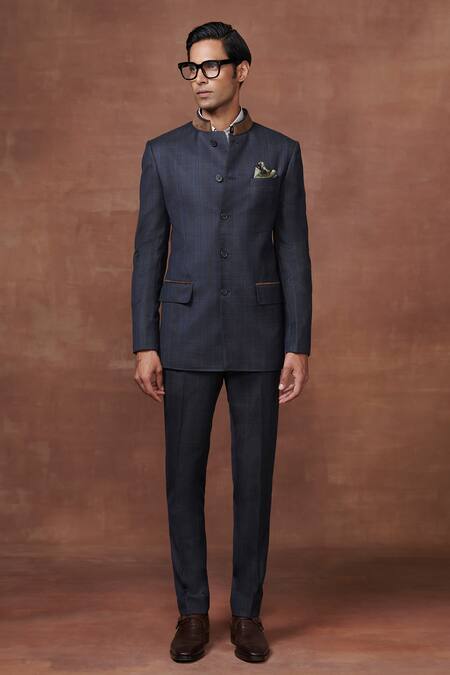 Raghavendra Rathore Jodhpur Grey Wool Shahi Bandhgala With Pant Online at Aza Fashions Raghavendra Rathore Jodhpur_Grey Wool Shahi Bandhgala With Pant _Online_at_Aza_Fashions