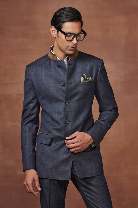 Shop Raghavendra Rathore Jodhpur Grey Wool Shahi Bandhgala With Pant Online at Aza Fashions Shop_Raghavendra Rathore Jodhpur_Grey Wool Shahi Bandhgala With Pant _Online_at_Aza_Fashions