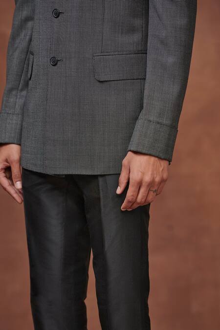 Raghavendra Rathore Jodhpur_Grey Wool Full Sleeve Bandhgala _Online_at_Aza_Fashions