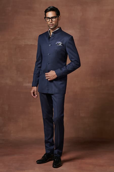Raghavendra Rathore Jodhpur Blue Wool The Royal Fiesta Bandhgala With Pant 