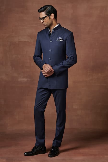 Raghavendra Rathore Jodhpur_Blue Wool The Royal Fiesta Bandhgala With Pant _Online_at_Aza_Fashions