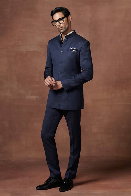 Raghavendra Rathore Jodhpur_Blue Wool The Royal Fiesta Bandhgala With Pant _at_Aza_Fashions