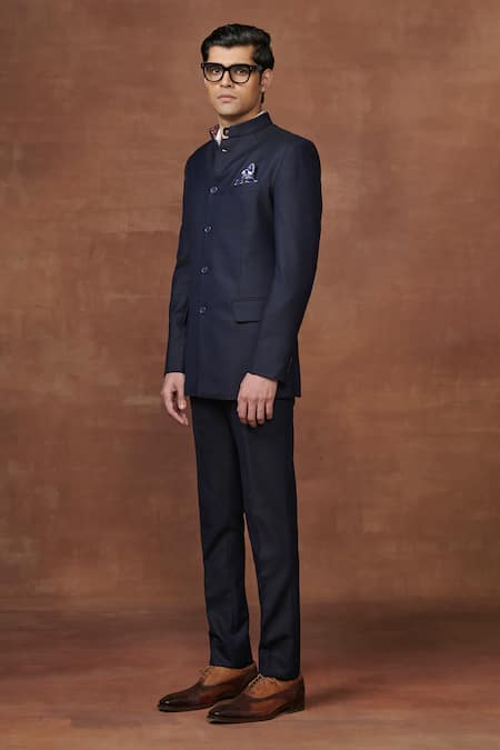 Buy_Raghavendra Rathore Jodhpur_Blue Wool The Bespoke Bandhgala With Pant _Online_at_Aza_Fashions