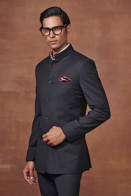 Buy_Raghavendra Rathore Jodhpur_Black Wool Ravens Regalia Bandhgala With Pant _Online_at_Aza_Fashions