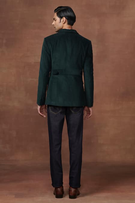 Shop Raghavendra Rathore Jodhpur Green Corduroy Enchanting Hunting Jacket at Aza Fashions Shop_Raghavendra Rathore Jodhpur_Green Corduroy Enchanting Hunting Jacket _at_Aza_Fashions