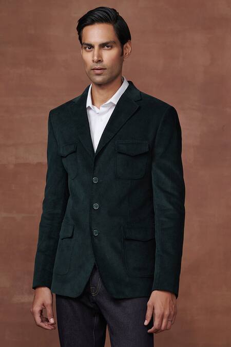 Raghavendra Rathore Jodhpur Green Corduroy Enchanting Hunting Jacket Online at Aza Fashions Raghavendra Rathore Jodhpur_Green Corduroy Enchanting Hunting Jacket _Online_at_Aza_Fashions