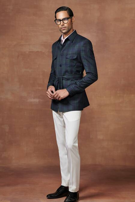 Raghavendra Rathore Jodhpur_Green Wool Elite Hunting Jacket _Online_at_Aza_Fashions