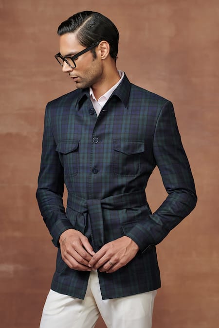 Buy_Raghavendra Rathore Jodhpur_Green Wool Elite Hunting Jacket _Online_at_Aza_Fashions