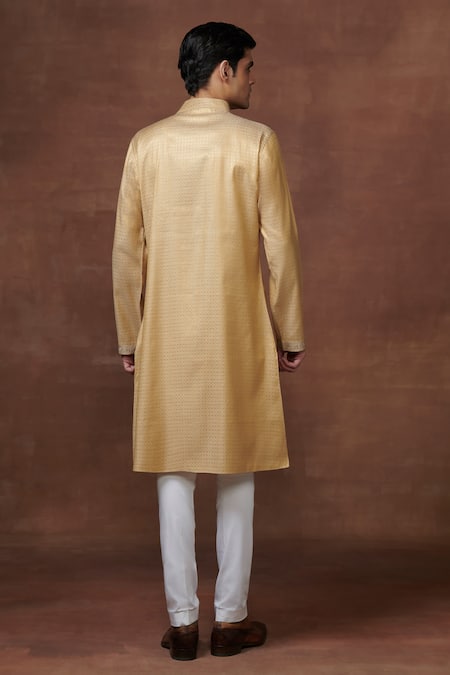 Shop Raghavendra Rathore Jodhpur Gold Silk Embroidery Elegance Timeless Charm Kurta at Aza Fashions Shop_Raghavendra Rathore Jodhpur_Gold Silk Embroidery Elegance Timeless Charm Kurta _at_Aza_Fashions