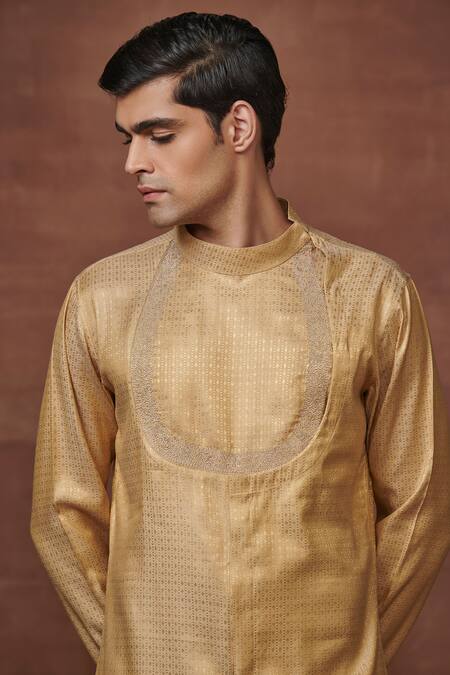 Raghavendra Rathore Jodhpur Gold Silk Embroidery Elegance Timeless Charm Kurta Online at Aza Fashions Raghavendra Rathore Jodhpur_Gold Silk Embroidery Elegance Timeless Charm Kurta _Online_at_Aza_Fashions