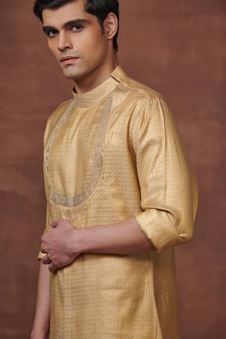 Buy Raghavendra Rathore Jodhpur Gold Silk Embroidery Elegance Timeless Charm Kurta Online at Aza Fashions Buy_Raghavendra Rathore Jodhpur_Gold Silk Embroidery Elegance Timeless Charm Kurta _Online_at_Aza_Fashions