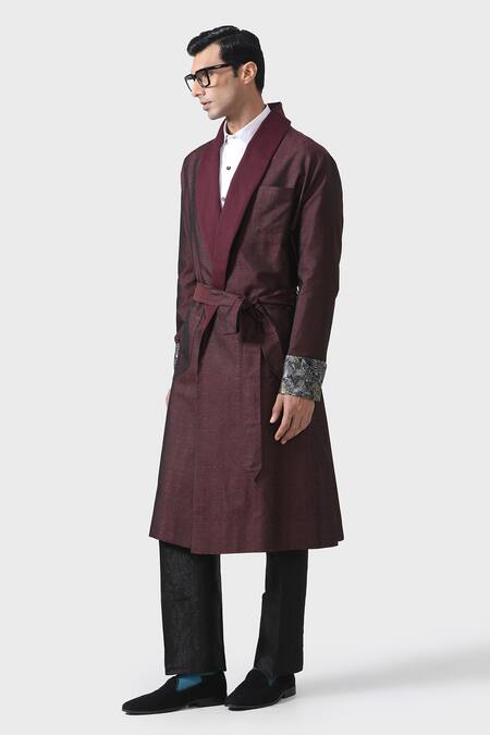 Buy_Raghavendra Rathore Jodhpur_Maroon Silk Robe Jacket _Online_at_Aza_Fashions