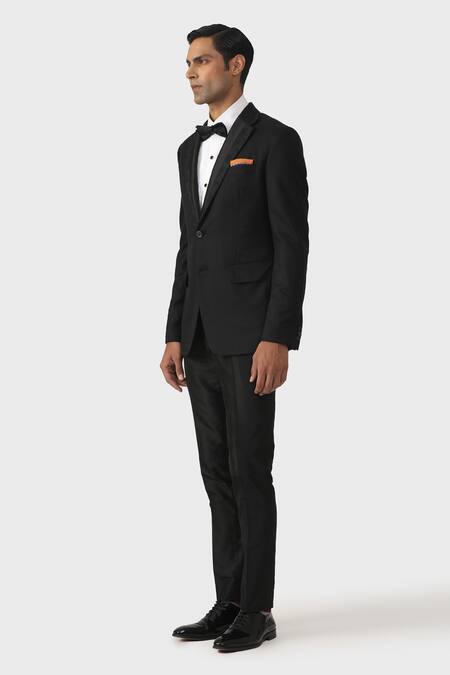 Raghavendra Rathore Jodhpur_Black Wool Elegance The Gala Tuxedo Jacket _Online_at_Aza_Fashions