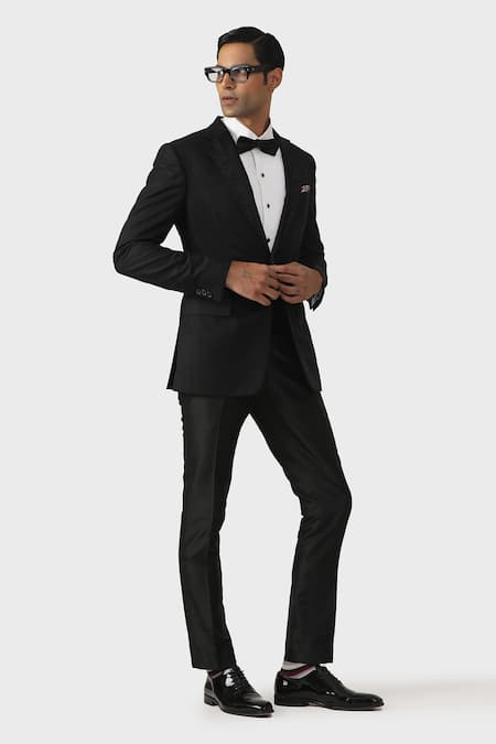 Buy_Raghavendra Rathore Jodhpur_Black Wool Elegance The Gala Tuxedo Jacket _Online_at_Aza_Fashions