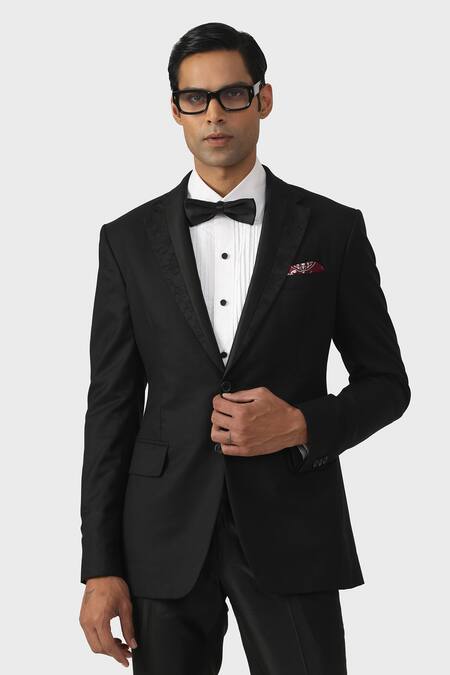 Shop_Raghavendra Rathore Jodhpur_Black Wool Elegance The Gala Tuxedo Jacket _Online_at_Aza_Fashions
