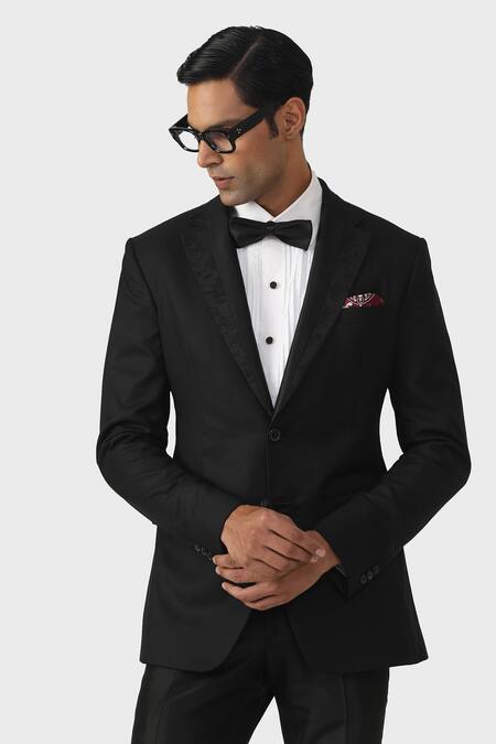 Raghavendra Rathore Jodhpur_Black Wool Elegance The Gala Tuxedo Jacket _at_Aza_Fashions