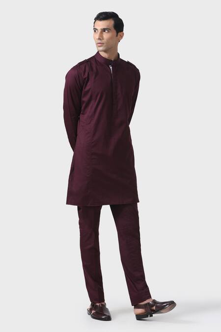 Buy_Raghavendra Rathore Jodhpur_Maroon Cotton Elite Bespoke Pathani Kurta _Online_at_Aza_Fashions