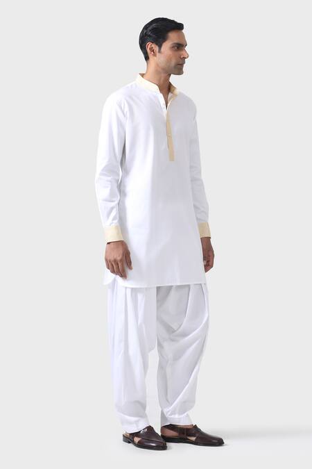 Buy_Raghavendra Rathore Jodhpur_White Cotton Elegant Excellence Bespoke Pathani Kurta Set _Online_at_Aza_Fashions