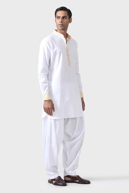 Shop_Raghavendra Rathore Jodhpur_White Cotton Elegant Excellence Bespoke Pathani Kurta Set _Online_at_Aza_Fashions