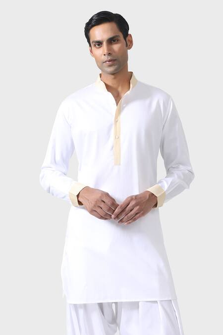 Raghavendra Rathore Jodhpur_White Cotton Elegant Excellence Bespoke Pathani Kurta Set _at_Aza_Fashions
